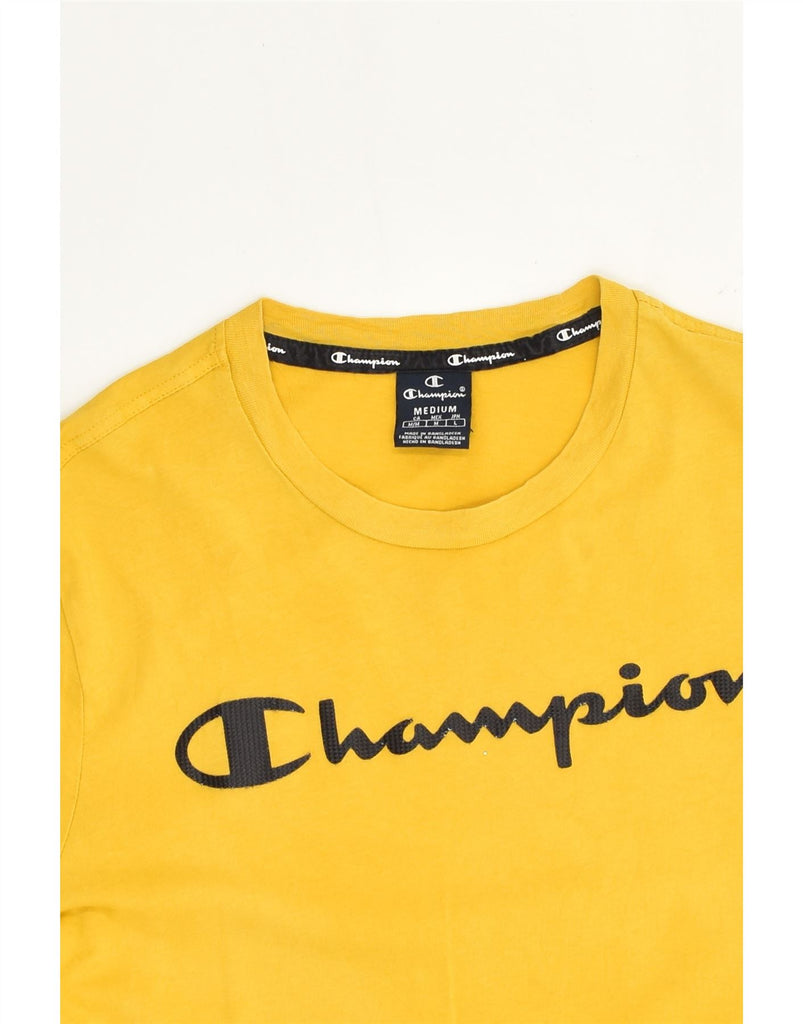 CHAMPION Womens Graphic T-Shirt Top UK 14 Medium Yellow Cotton | Vintage Champion | Thrift | Second-Hand Champion | Used Clothing | Messina Hembry 