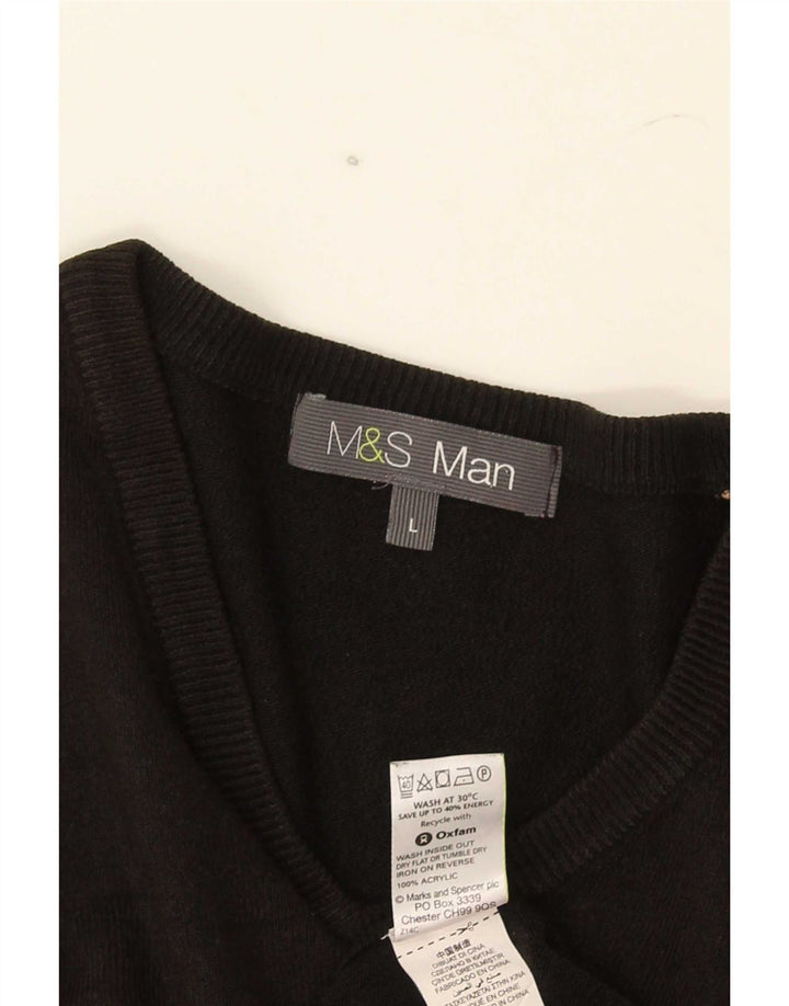 Marks & Spencer Mens V-Neck Jumper Sweater Large Black Acrylic