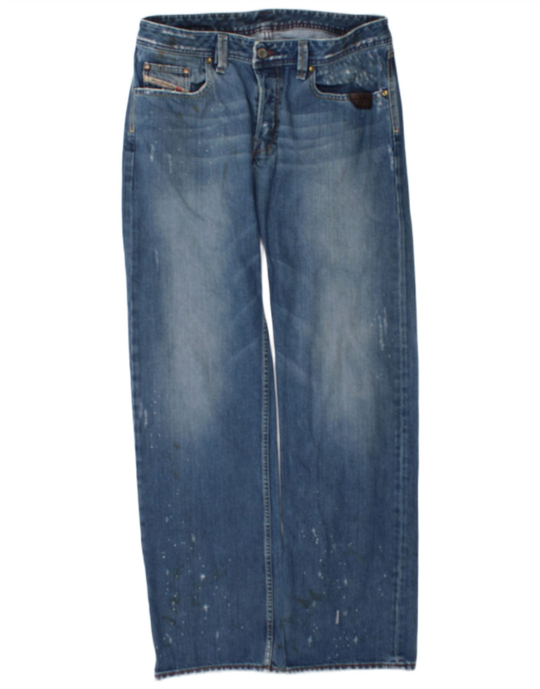 Diesel Mens Distressed Straight Jeans W34 L34 Blue Cotton