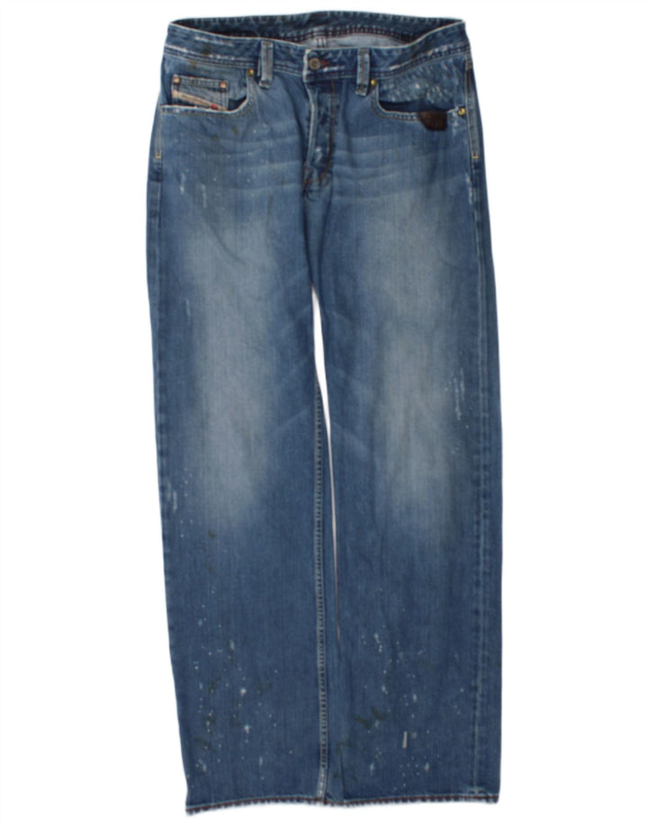 Diesel Mens Distressed Straight Jeans W34 L34 Blue Cotton