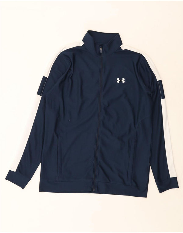UNDER ARMOUR Mens Fitted Tracksuit Top Jacket Medium Navy Blue Colourblock