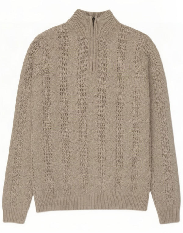 French Connection Mens Zip Neck Jumper Sweater Medium Beige Acrylic