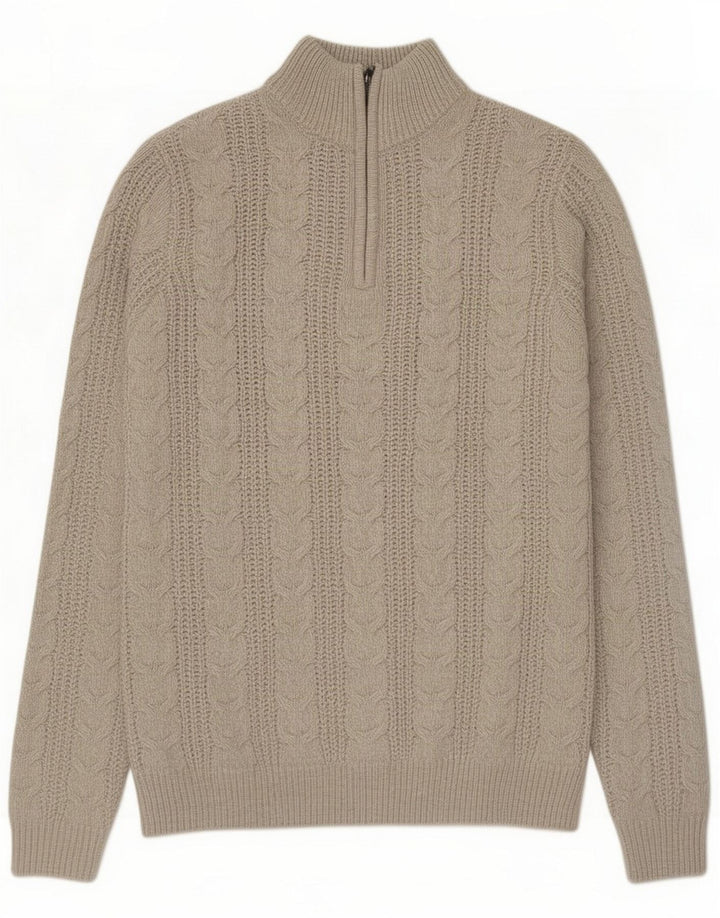 French Connection Mens Zip Neck Jumper Sweater Medium Beige Acrylic