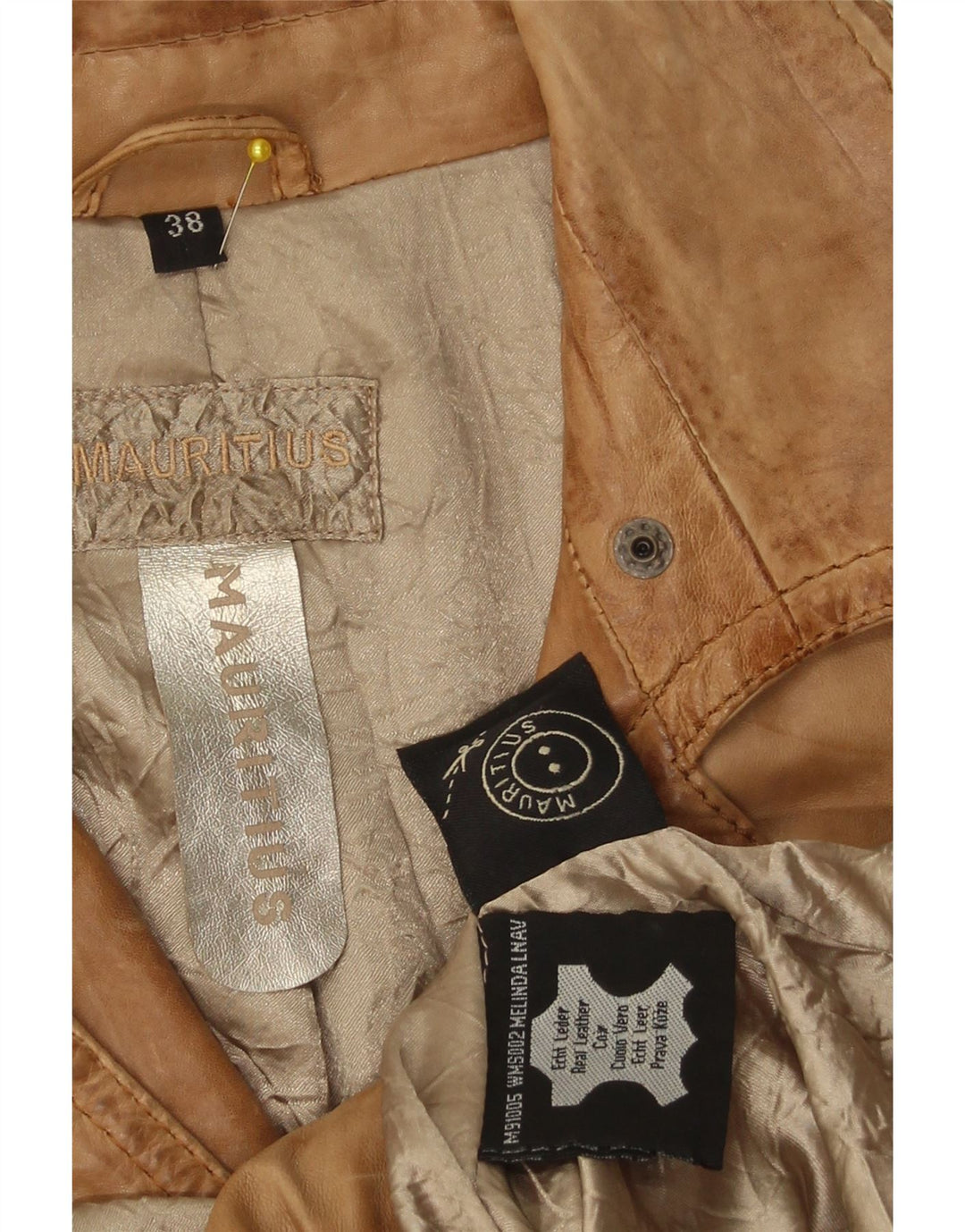 MAURITIUS Womens Leather Coat EU 38 Medium Brown Leather