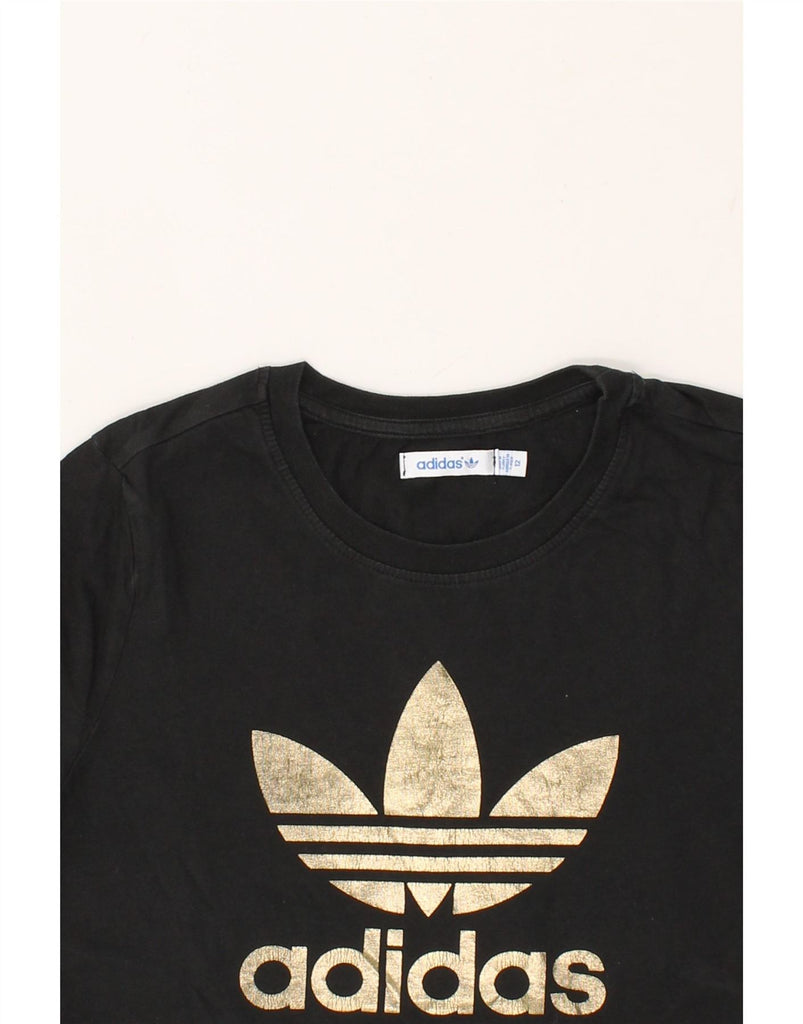 ADIDAS Womens Graphic T-Shirt Top UK 12 Medium Black Cotton Vintage Adidas and Second-Hand Adidas from Messina Hembry 