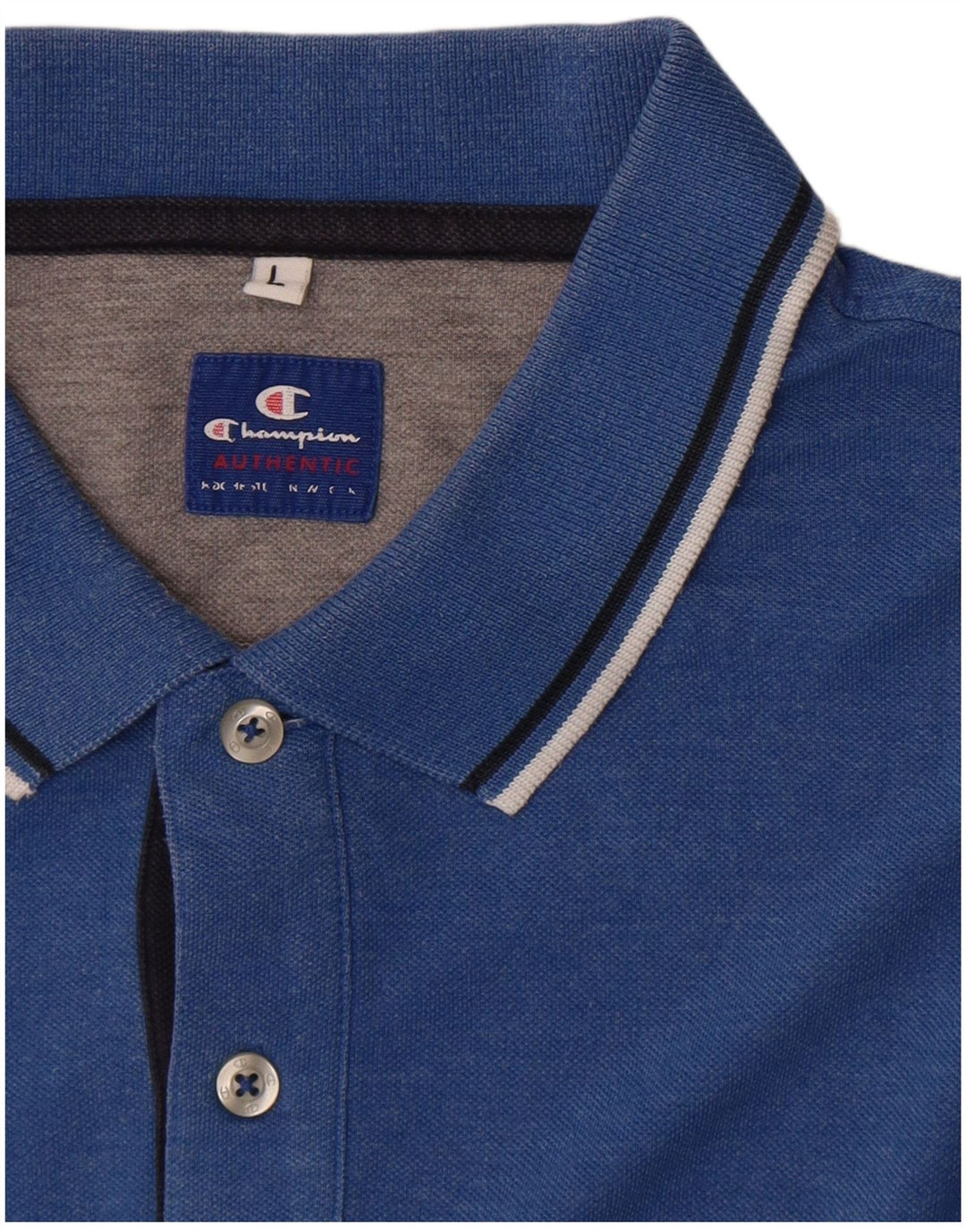 CHAMPION Mens Polo Shirt Large Blue Striped
