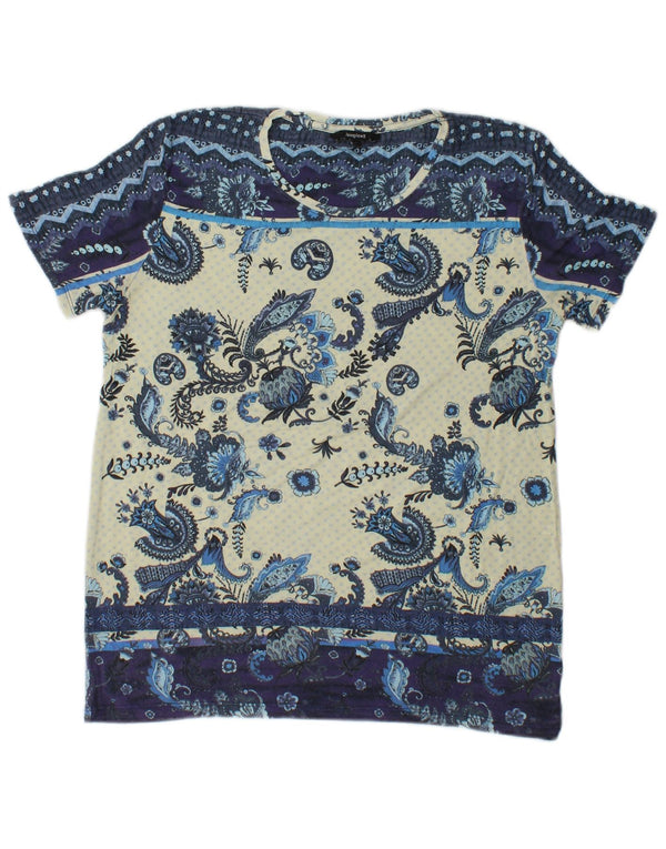 Desigual Womens T-Shirt Top UK 10 Small Blue Paisley