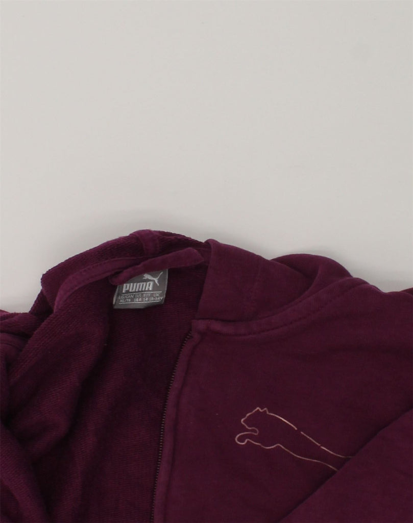 PUMA Girls Zip Hoodie Sweater 13-14 Years Burgundy Colourblock Cotton | Vintage Puma | Thrift | Second-Hand Puma | Used Clothing | Messina Hembry 