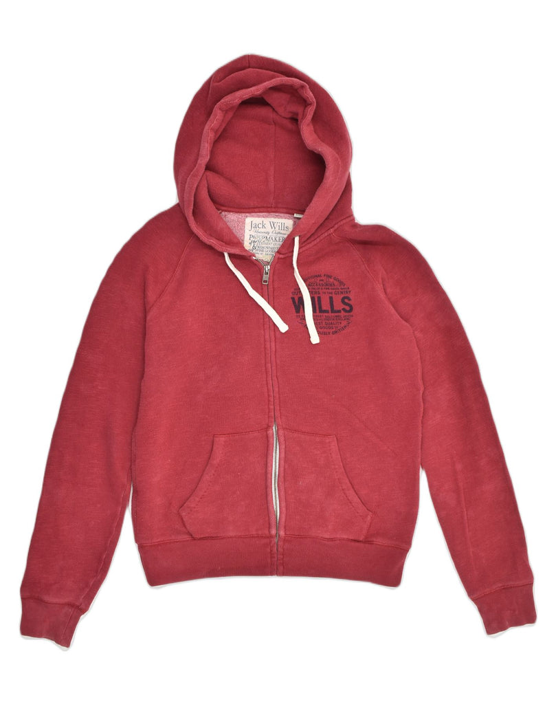 JACK WILLS Womens Zip Hoodie Sweater UK 12 Medium  Red Cotton | Vintage Jack Wills | Thrift | Second-Hand Jack Wills | Used Clothing | Messina Hembry 