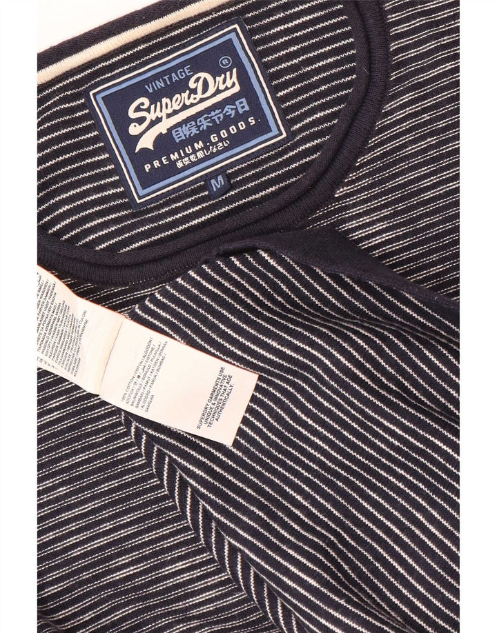 Superdry Mens Crew Neck Jumper Sweater Medium Navy Blue Pinstripe Cotton