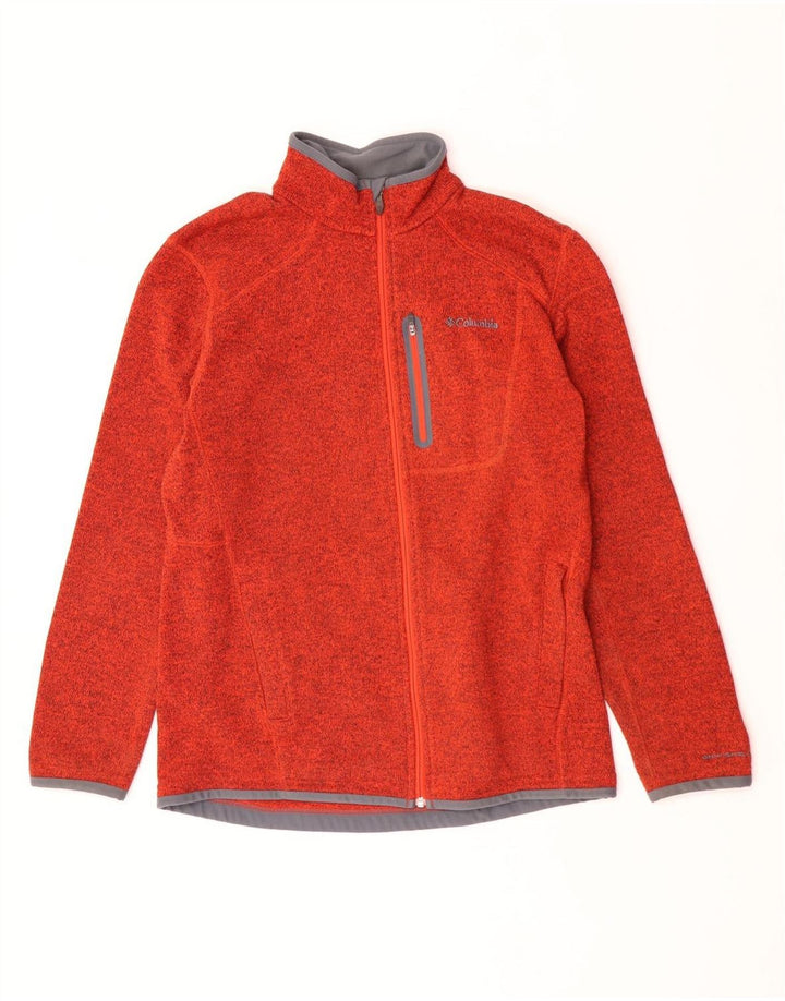 Columbia Mens Cardigan Sweater Large Orange Flecked Polyester