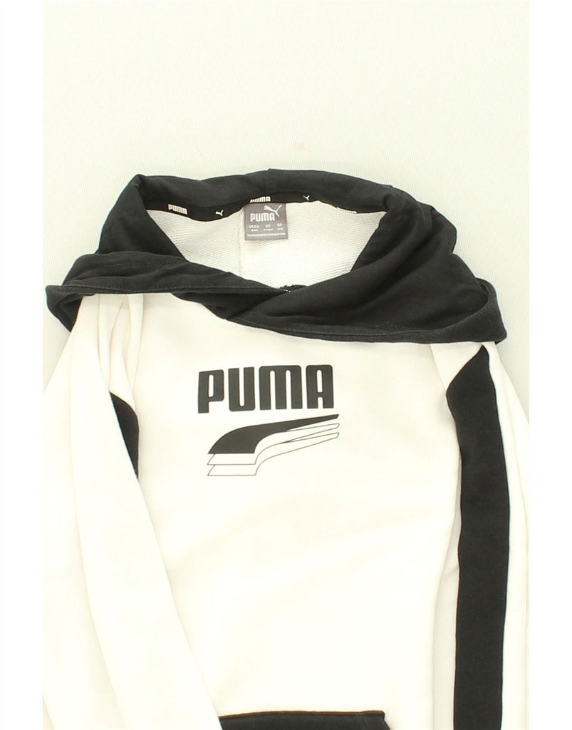 PUMA Girls Graphic Hoodie Jumper 9-10 Years White Colourblock | Vintage Puma | Thrift | Second-Hand Puma | Used Clothing | Messina Hembry 