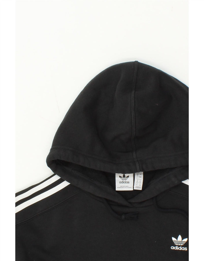 ADIDAS Womens Crop Oversized Hoodie Jumper UK 8 Small Black Cotton Vintage Adidas and Second-Hand Adidas from Messina Hembry 