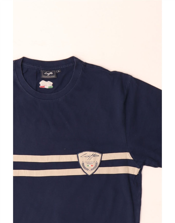 LOTTO Mens T-Shirt Top Large Navy Blue Striped Cotton