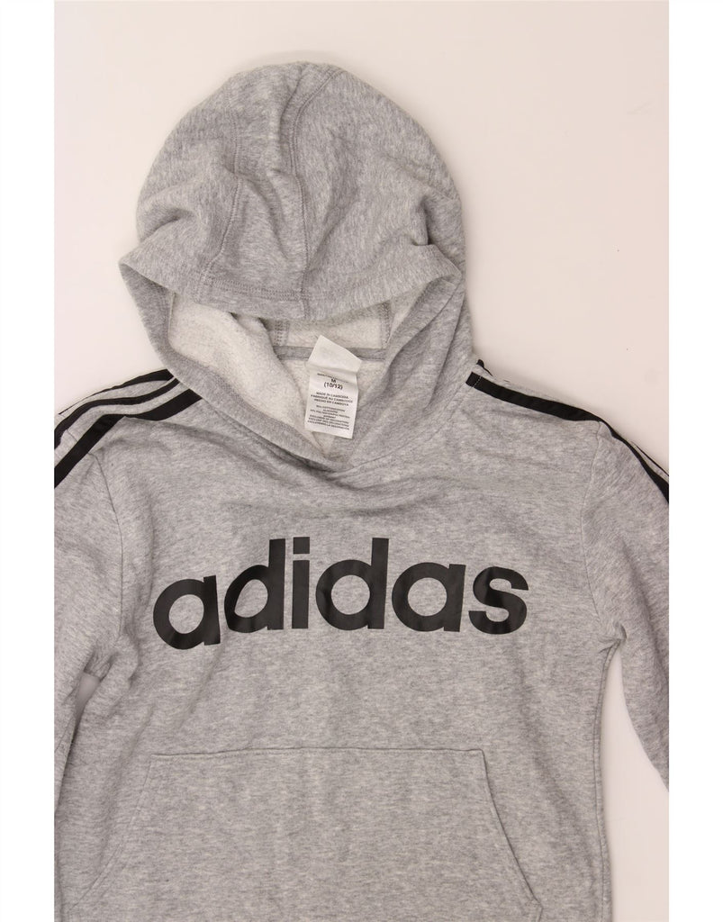 ADIDAS Boys Graphic Hoodie Jumper 10-11 Years Medium Grey Cotton Vintage Adidas and Second-Hand Adidas from Messina Hembry 
