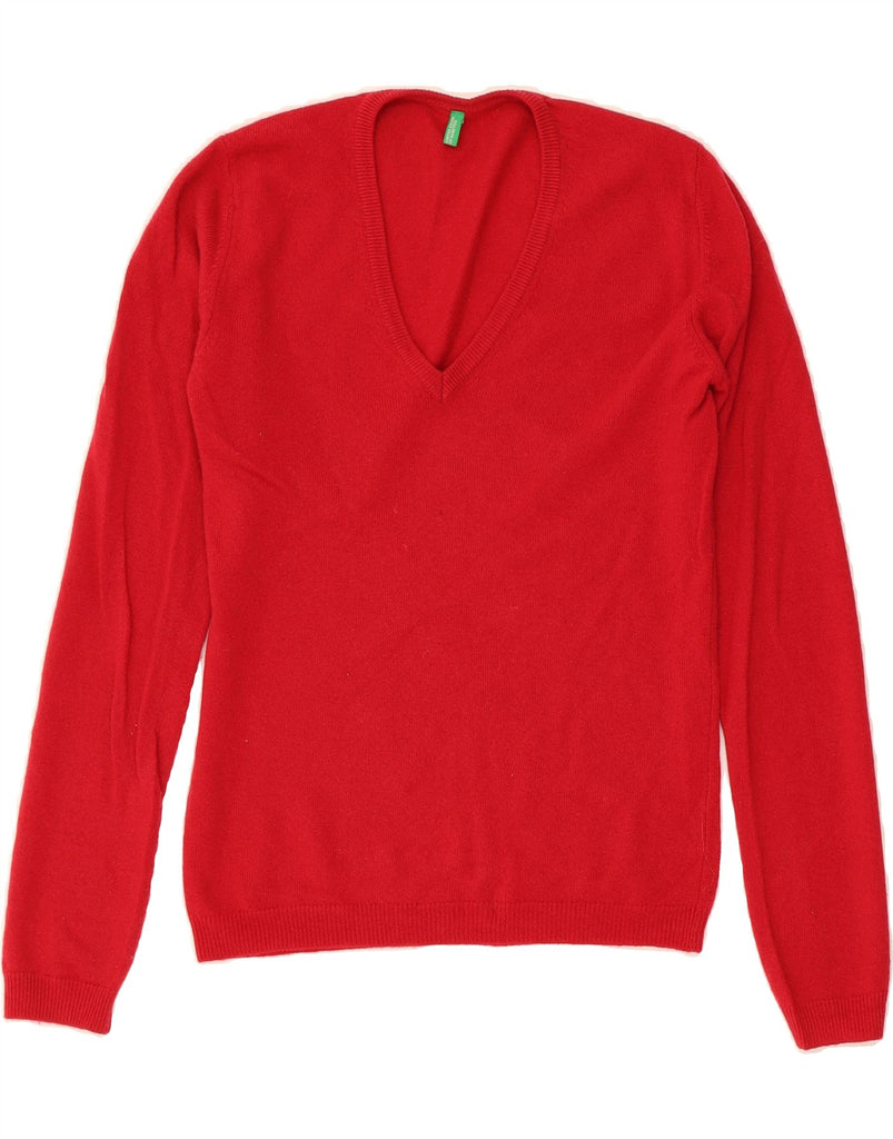 BENETTON Womens V-Neck Jumper Sweater UK 10 Small Red Wool Vintage Benetton and Second-Hand Benetton from Messina Hembry 