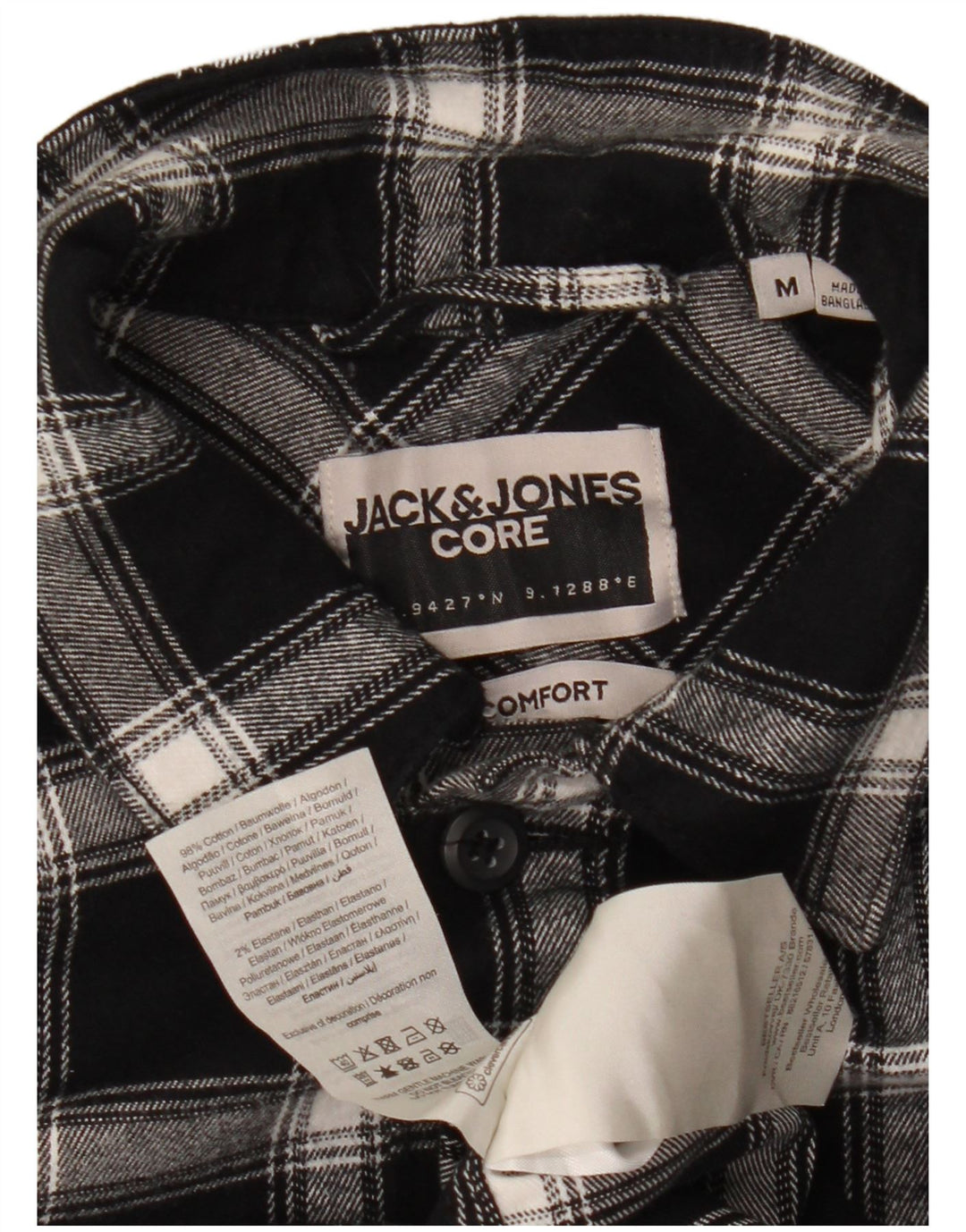 Jack & Jones Mens Comfort Fit Flannel Shirt Medium Black Check Cotton