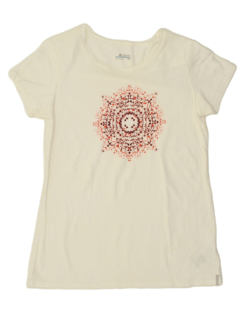 COLUMBIA Womens Graphic T-Shirt Top UK 14 Medium White Cotton Vintage Columbia and Second-Hand Columbia from Messina Hembry 