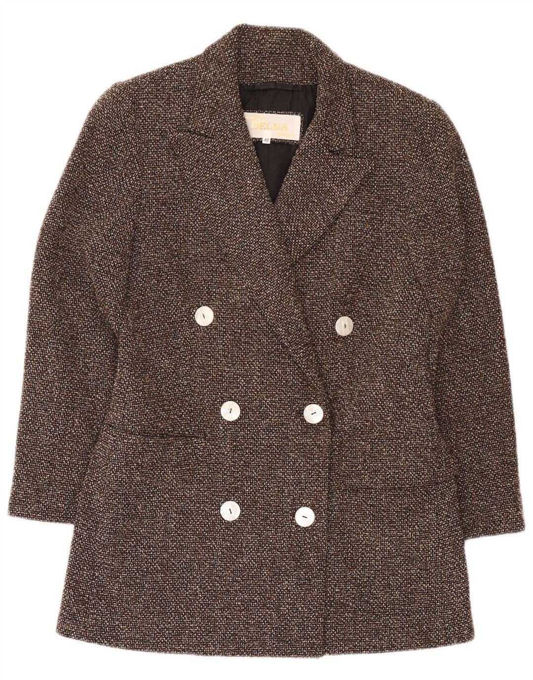 Delba Womens Double Breasted Blazer Jacket EU 42 Large Brown Flecked Wool