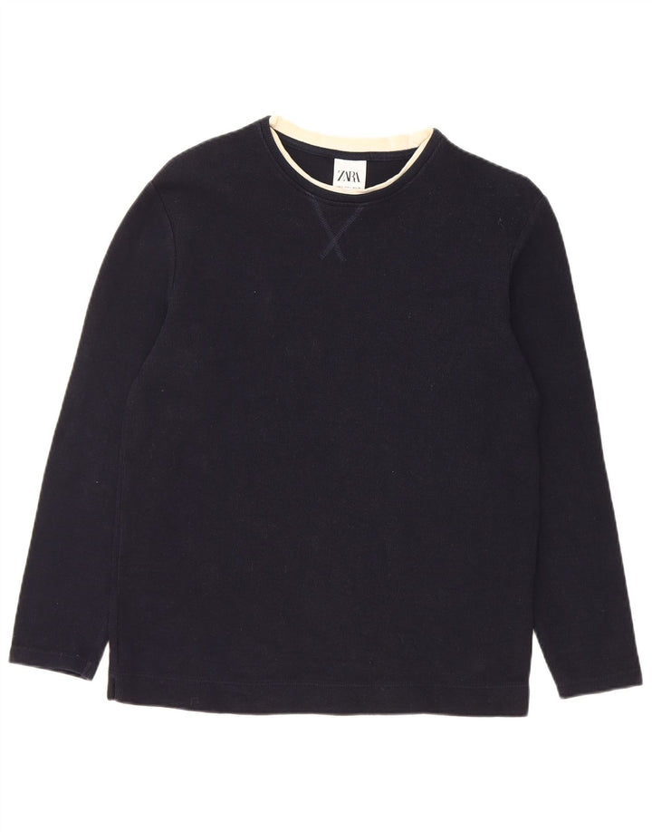 Zara Mens Top Long Sleeve Small Navy Blue Cotton
