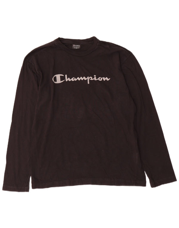 Champion Mens Graphic Top Long Sleeve Large Black Cotton