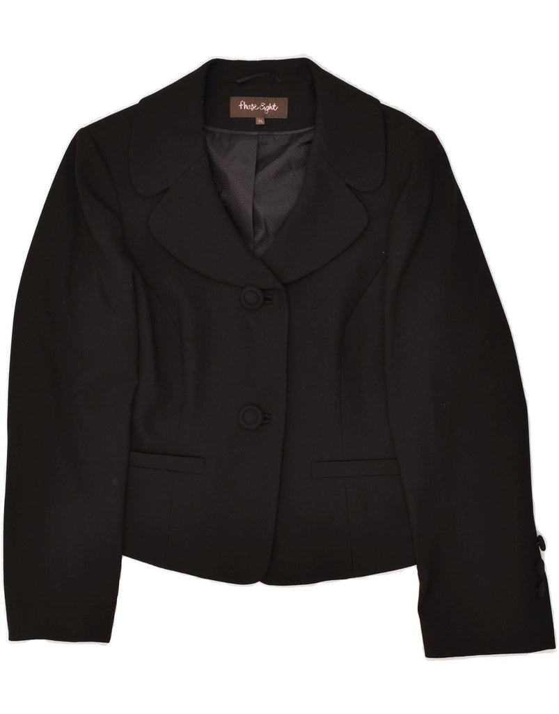 PHASE EIGHT Womens 2 Button Blazer Jacket UK 12 Medium Black Polyester | Vintage Phase Eight | Thrift | Second-Hand Phase Eight | Used Clothing | Messina Hembry 