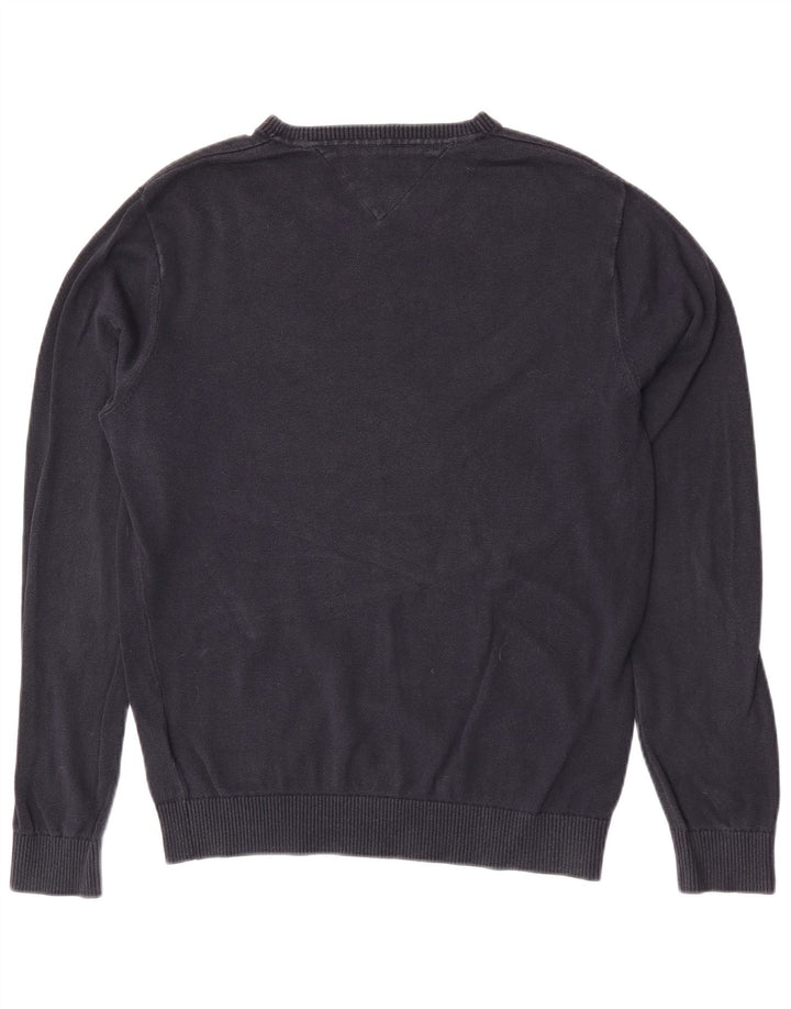 Tommy Hilfiger Mens V-Neck Jumper Sweater Medium Navy Blue Cotton