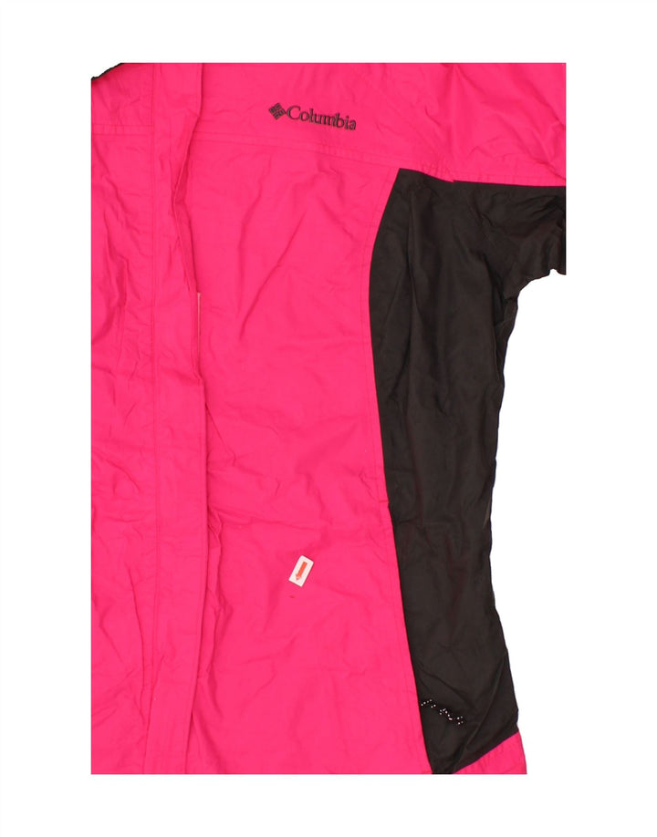 COLUMBIA Womens Hooded Rain Jacket UK 14 Medium Pink Colourblock Nylon Vintage Columbia and Second-Hand Columbia from Messina Hembry 