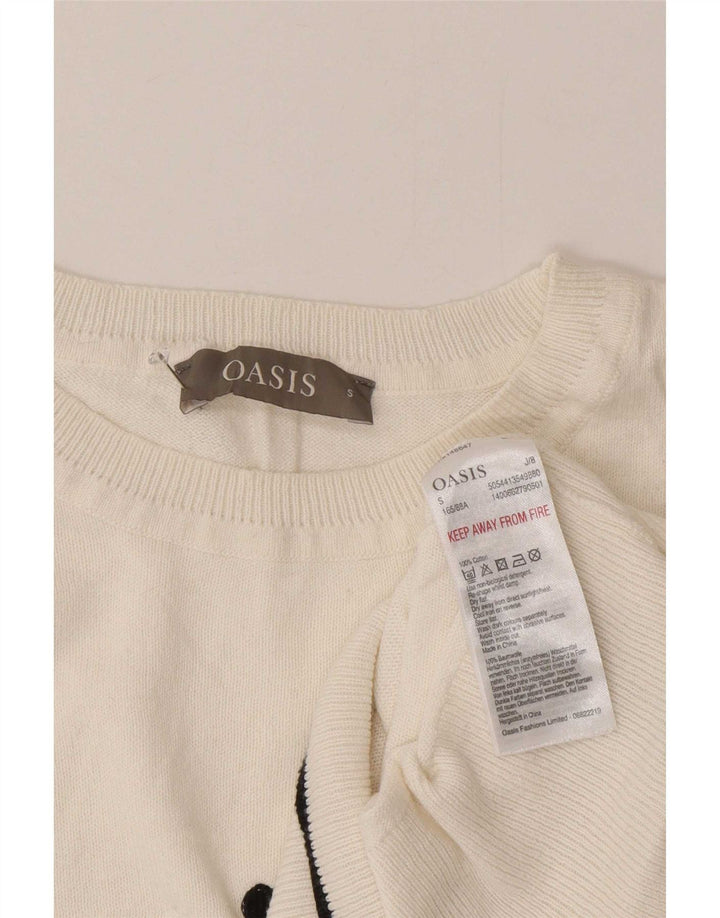 Oasis Womens Crew Neck Jumper Sweater UK 10 Small White Spotted