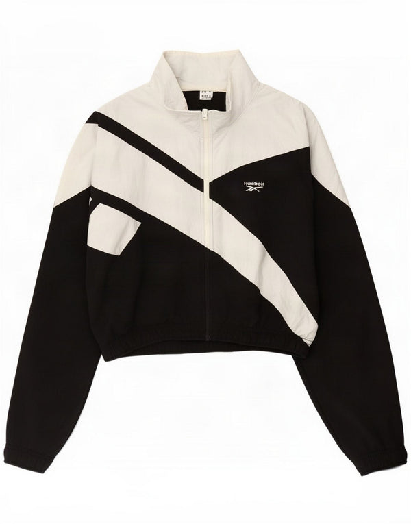 Reebok Womens Tracksuit Top Jacket UK 6 XS Black Colourblock Polyamide