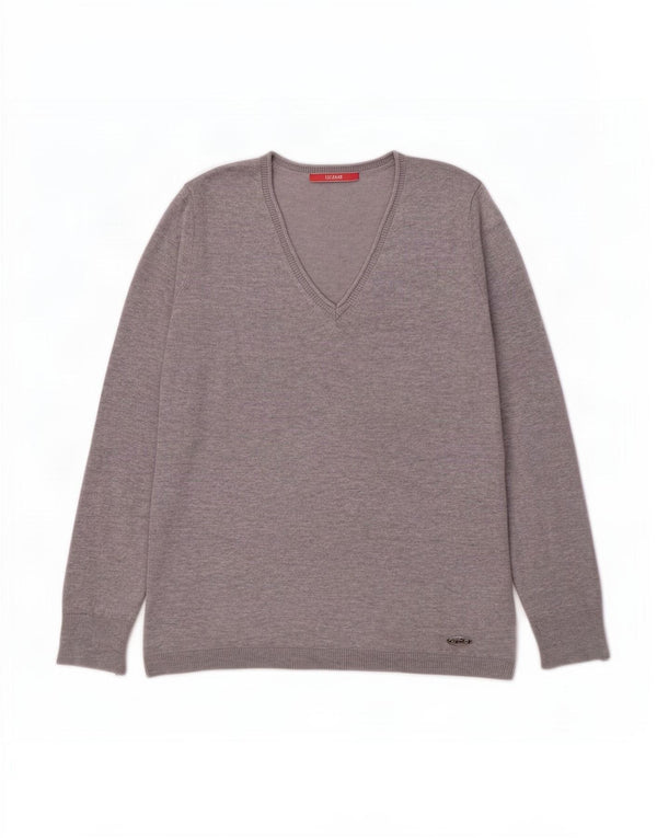Liu Jo Womens V-Neck Jumper Sweater UK 14 Large Grey Viscose