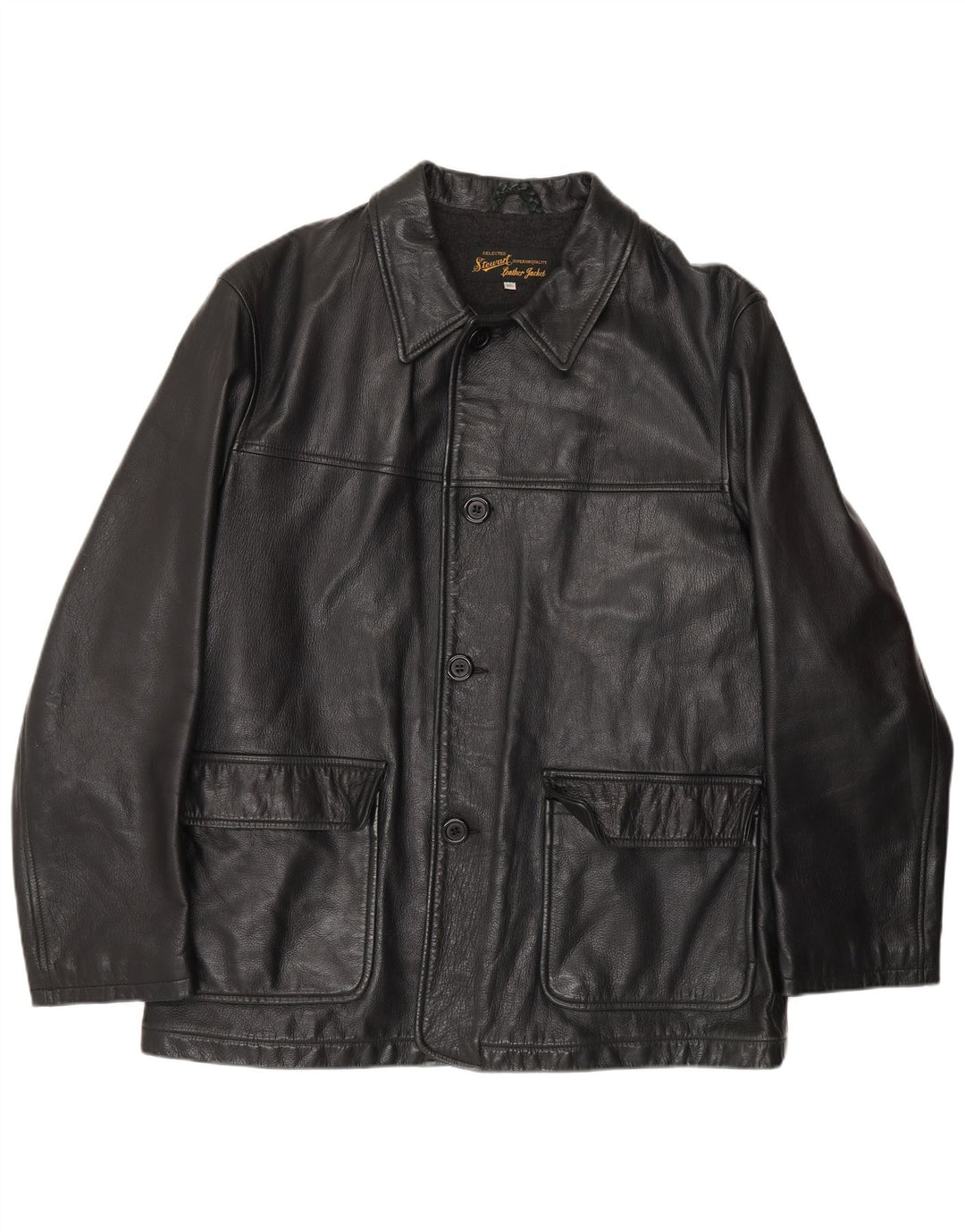 STEWART Mens Leather Jacket UK 44 2XL Black Leather Classic
