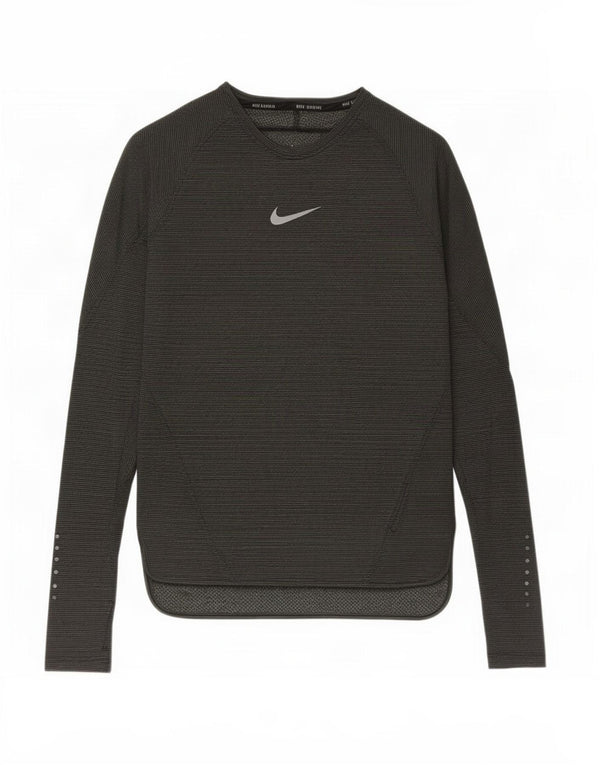 Nike Mens Top Long Sleeve Small Khaki Striped Polyester