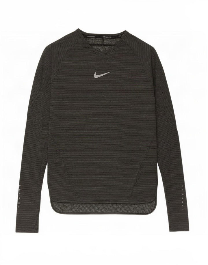 Nike Mens Top Long Sleeve Small Khaki Striped Polyester