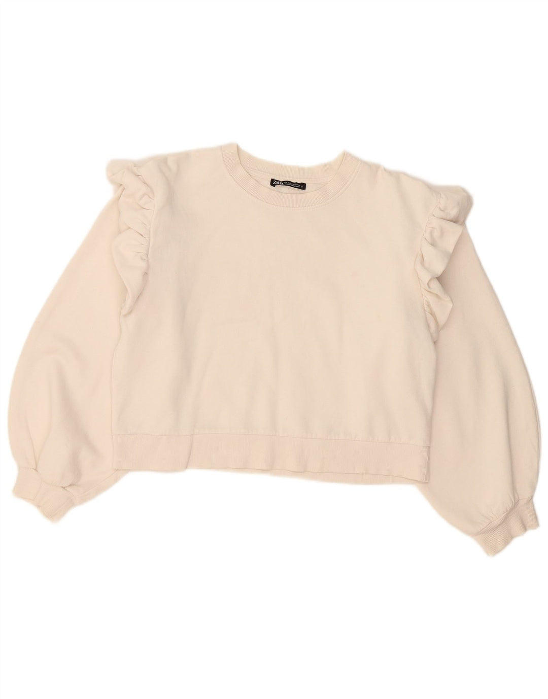 Zara Womens Crop Oversized Sweatshirt Jumper UK 10 Small White Cotton