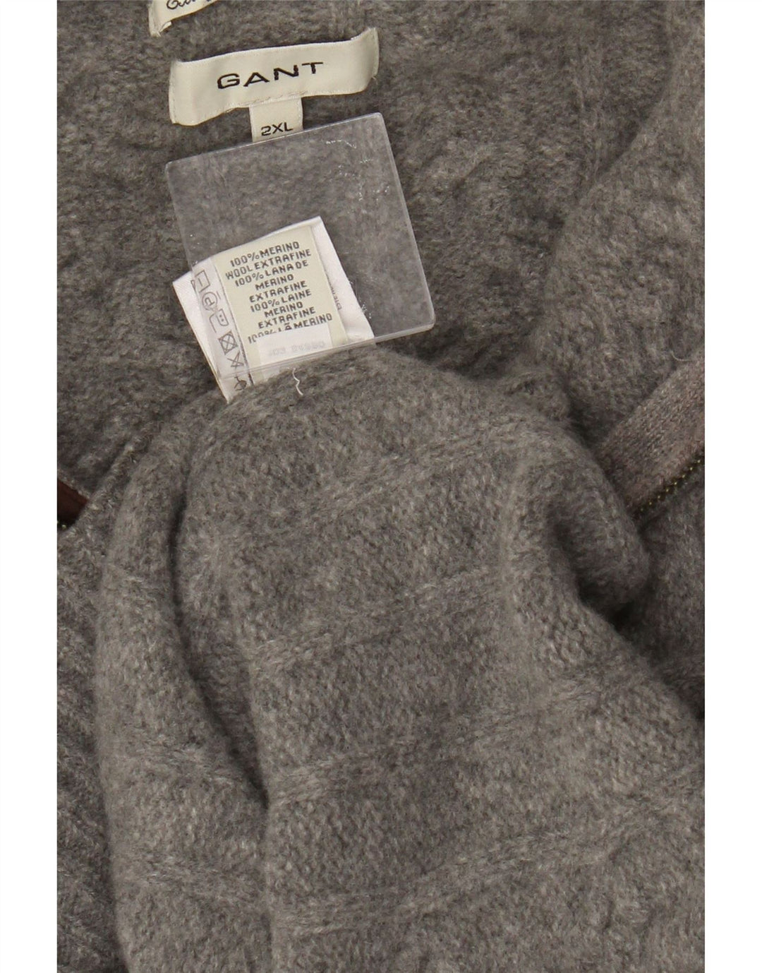 Gant Mens Zip Neck Jumper Sweater 2XL Grey Merino Wool