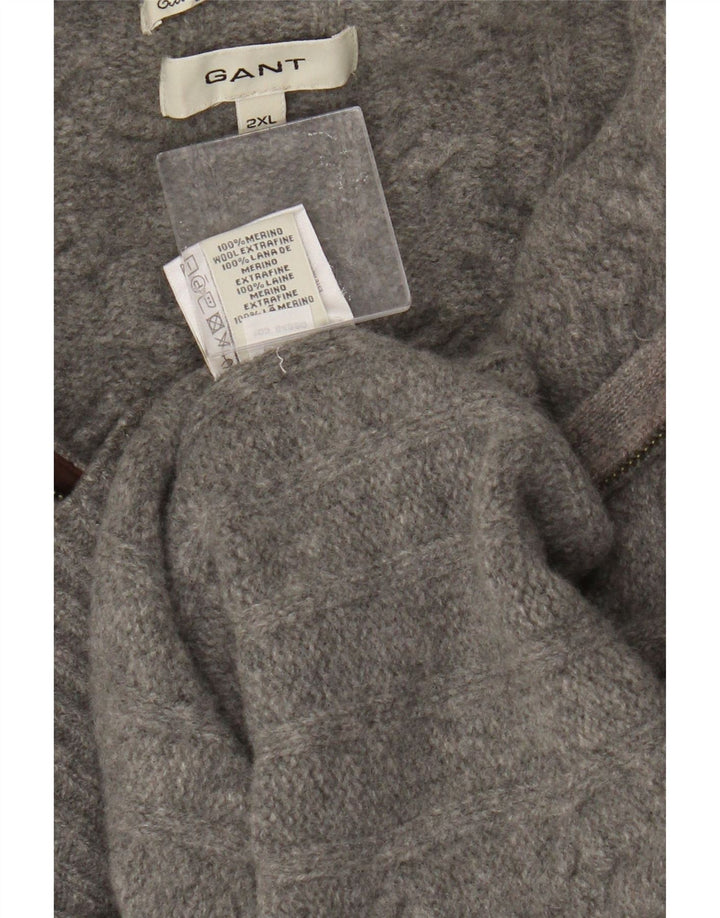 Gant Mens Zip Neck Jumper Sweater 2XL Grey Merino Wool