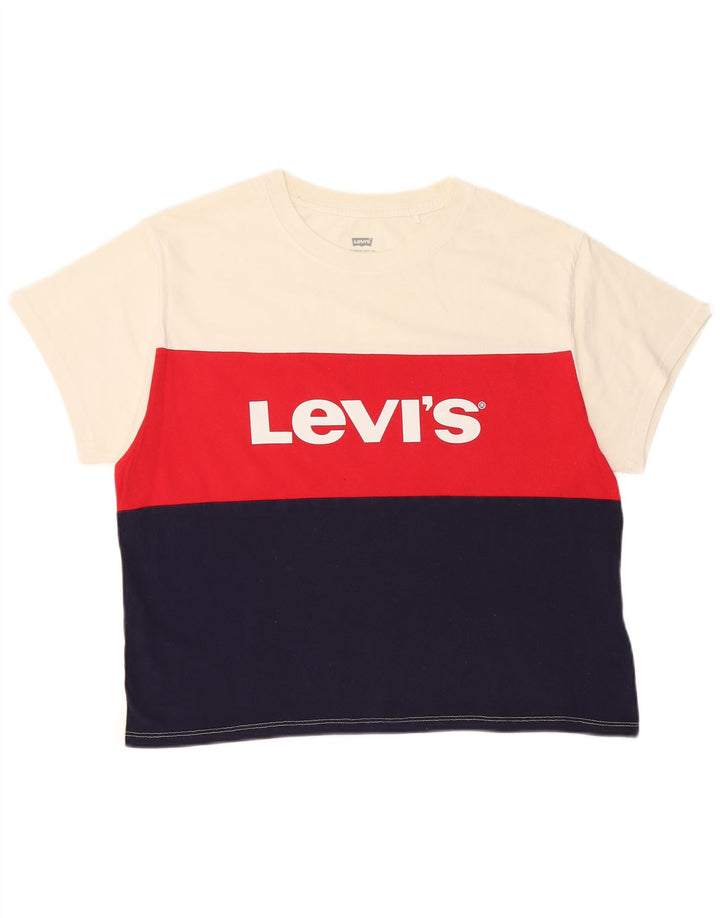 LEVI'S Womens Crop Graphic T-Shirt Top UK 10 Small White Colourblock