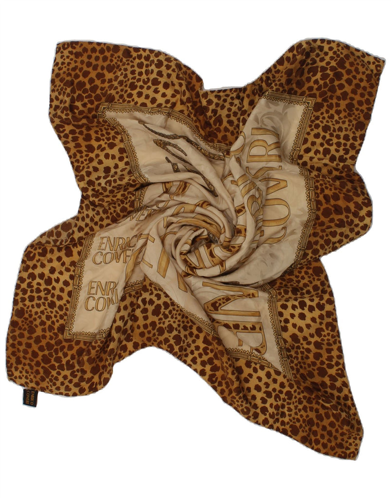 ENRICO COVERI Womens Square Scarf One Size Brown Animal Print Silk Logo | Vintage Enrico Coveri | Thrift | Second-Hand Enrico Coveri | Used Clothing | Messina Hembry 