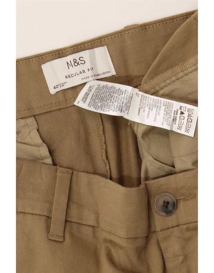 Marks & Spencer Mens Regular Fit Chino Trousers W40 L27 Brown Cotton