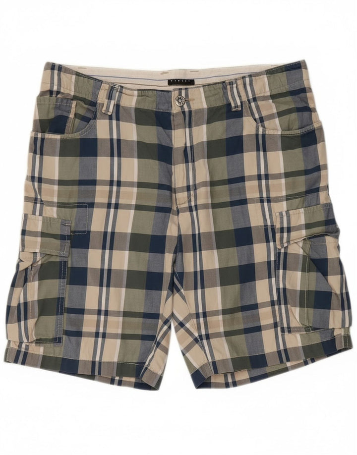 Sisley Mens Cargo Shorts IT 50 Large W36 Multicoloured Check Cotton