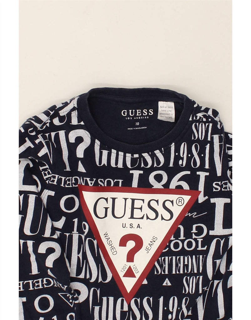 GUESS Boys Graphic Sweatshirt Jumper 9-10 Years Navy Blue | Vintage Guess | Thrift | Second-Hand Guess | Used Clothing | Messina Hembry 