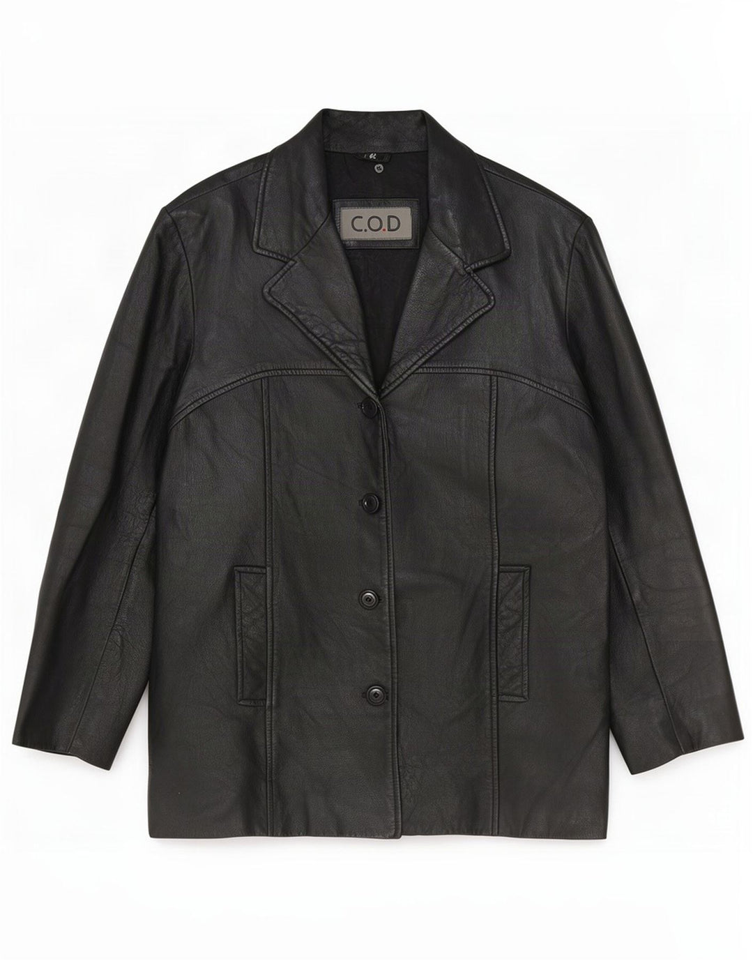 Vintage Womens 4 Button Leather Blazer Jacket EU 42 Large Black
