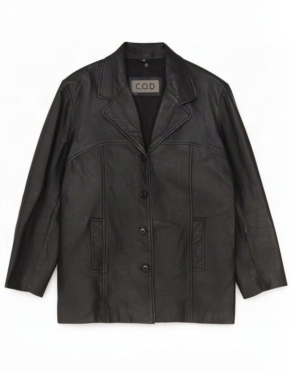 Vintage Womens 4 Button Leather Blazer Jacket EU 42 Large Black