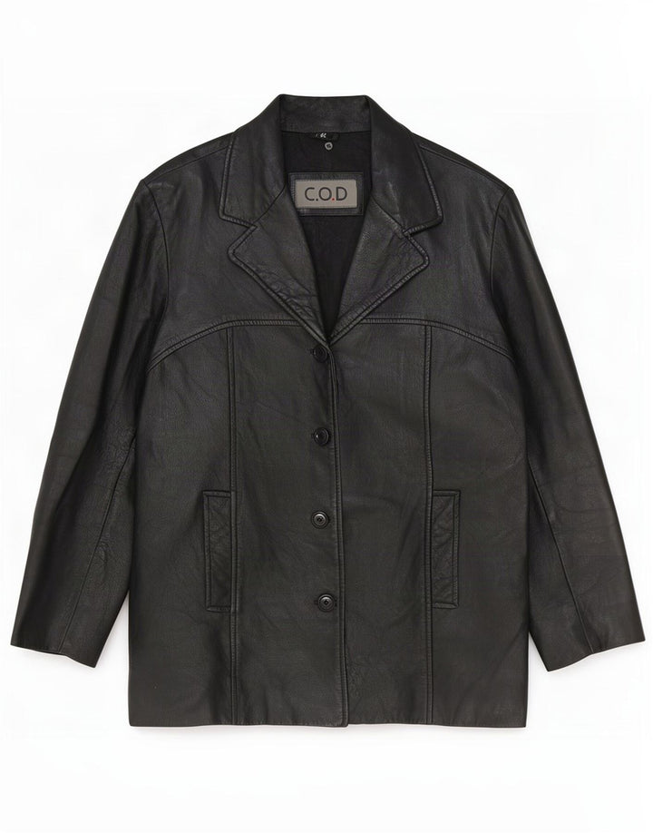 Vintage Womens 4 Button Leather Blazer Jacket EU 42 Large Black