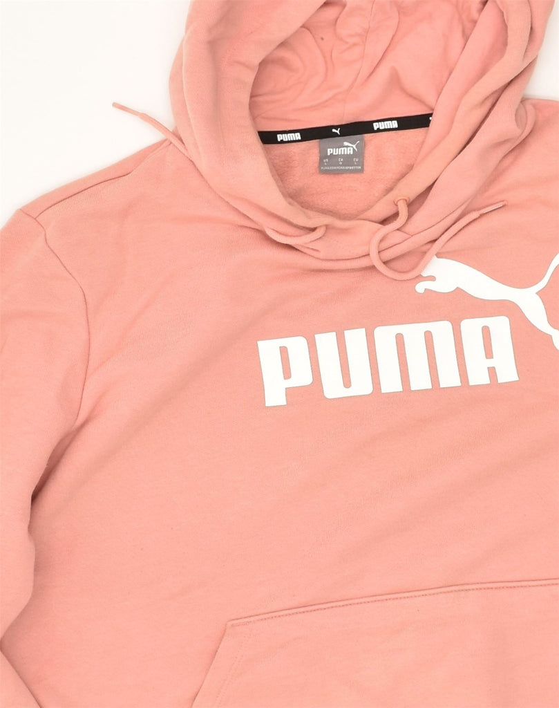 PUMA Womens Graphic Hoodie Jumper UK 14 Large Pink Cotton | Vintage Puma | Thrift | Second-Hand Puma | Used Clothing | Messina Hembry 