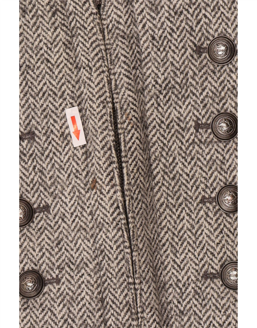 Zara Womens Military Overcoat UK 14 Large Grey Herringbone Wool