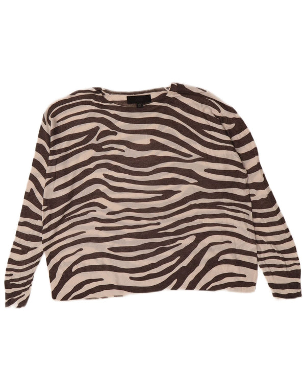 Zara Womens Loose Fit Blouse Top UK 14 Medium Brown Animal Print