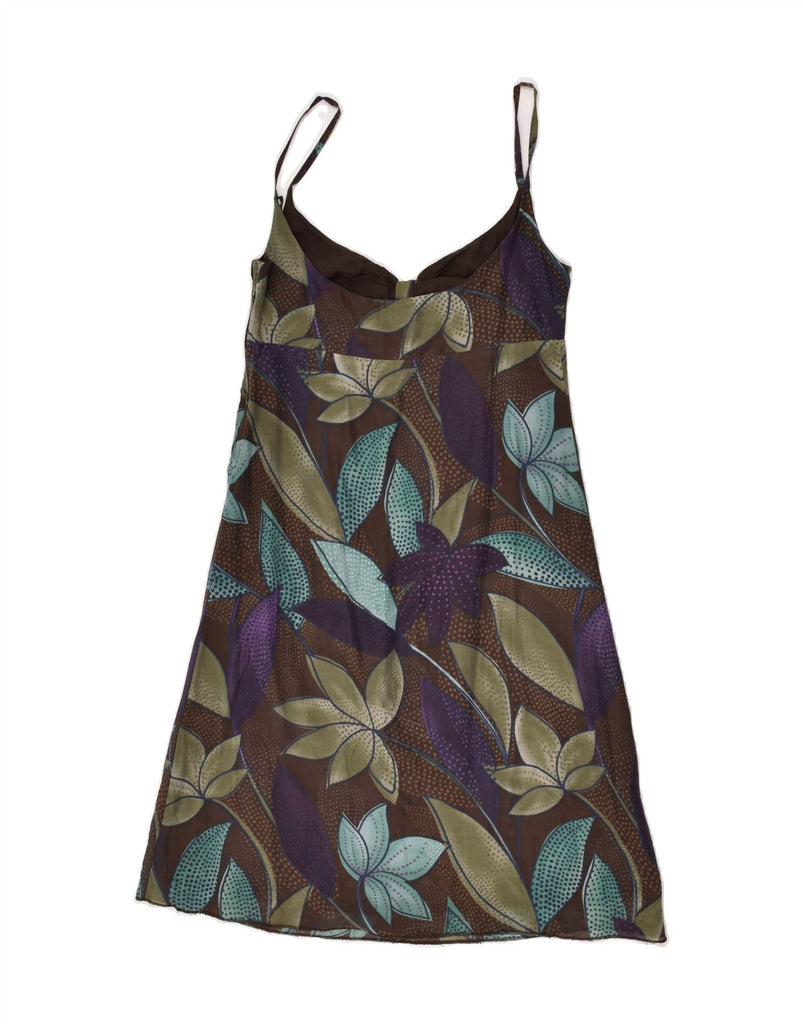 BENETTON Womens Sleeveless Sundress UK 4 XS Brown Floral Cotton | Vintage Benetton | Thrift | Second-Hand Benetton | Used Clothing | Messina Hembry 