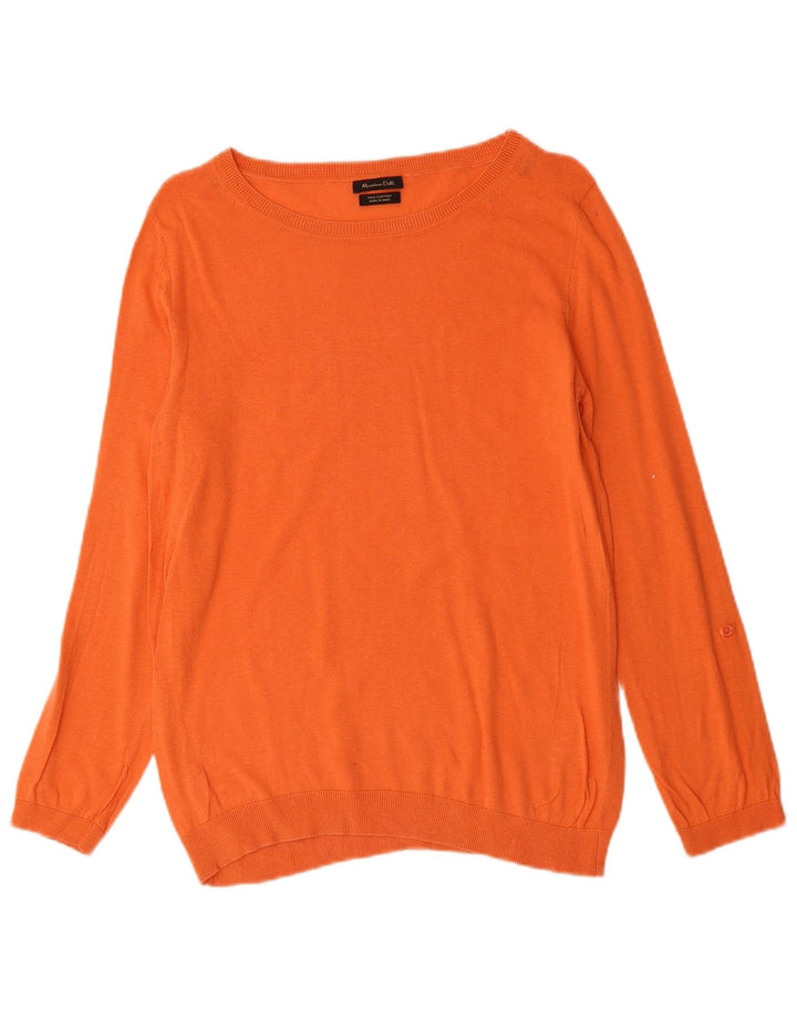 MASSIMO DUTTI Womens Boat Neck Jumper Sweater UK 14 Medium Orange Silk